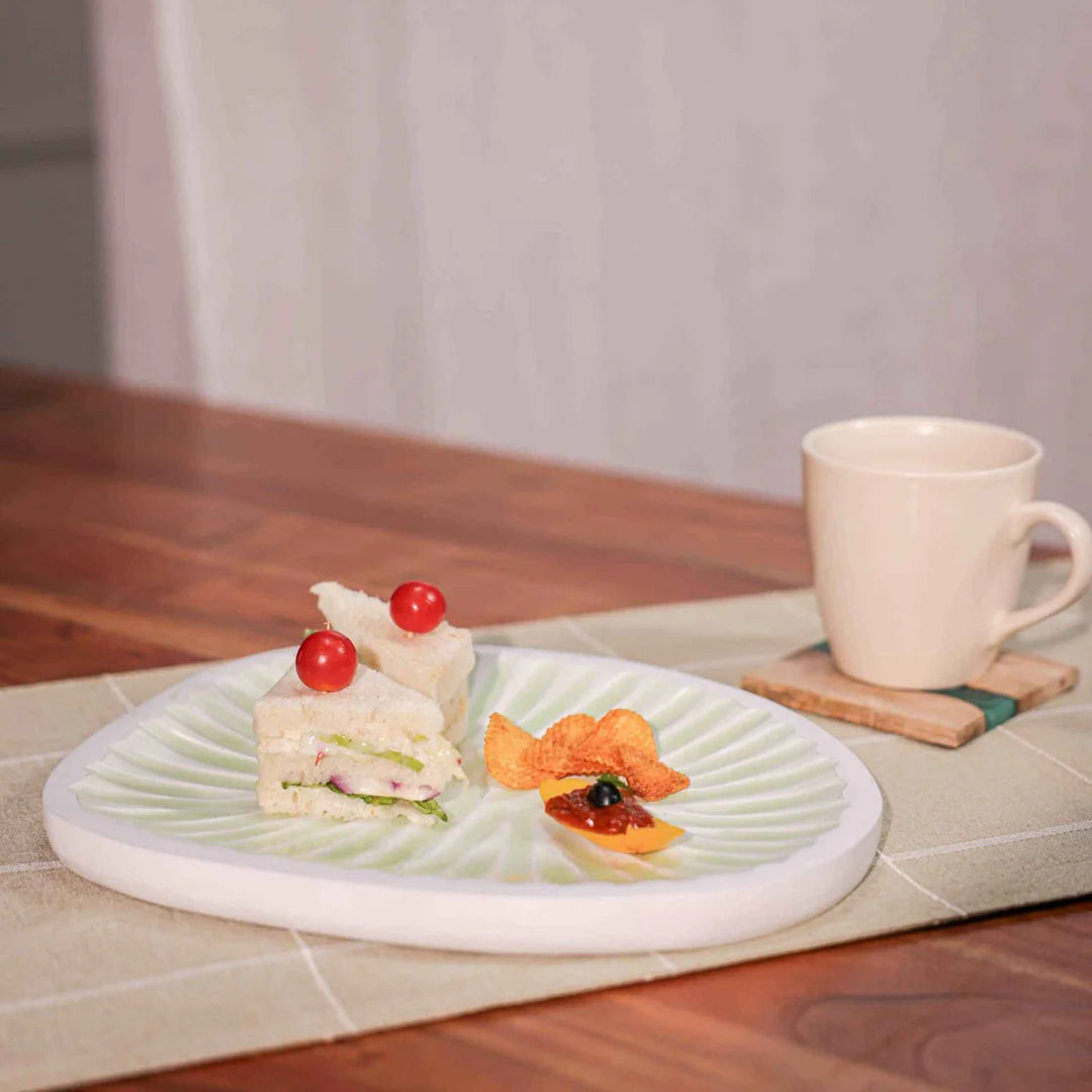 Ireka Homes Multi-Purpose Loop de Cool Serving Platter - Premium Acacia Wood Platter With Enamel Coating - Decorative Kitchen Platter for Serving Food, Drinks, Coffee, and Cheese (11.8x9.5 inches)