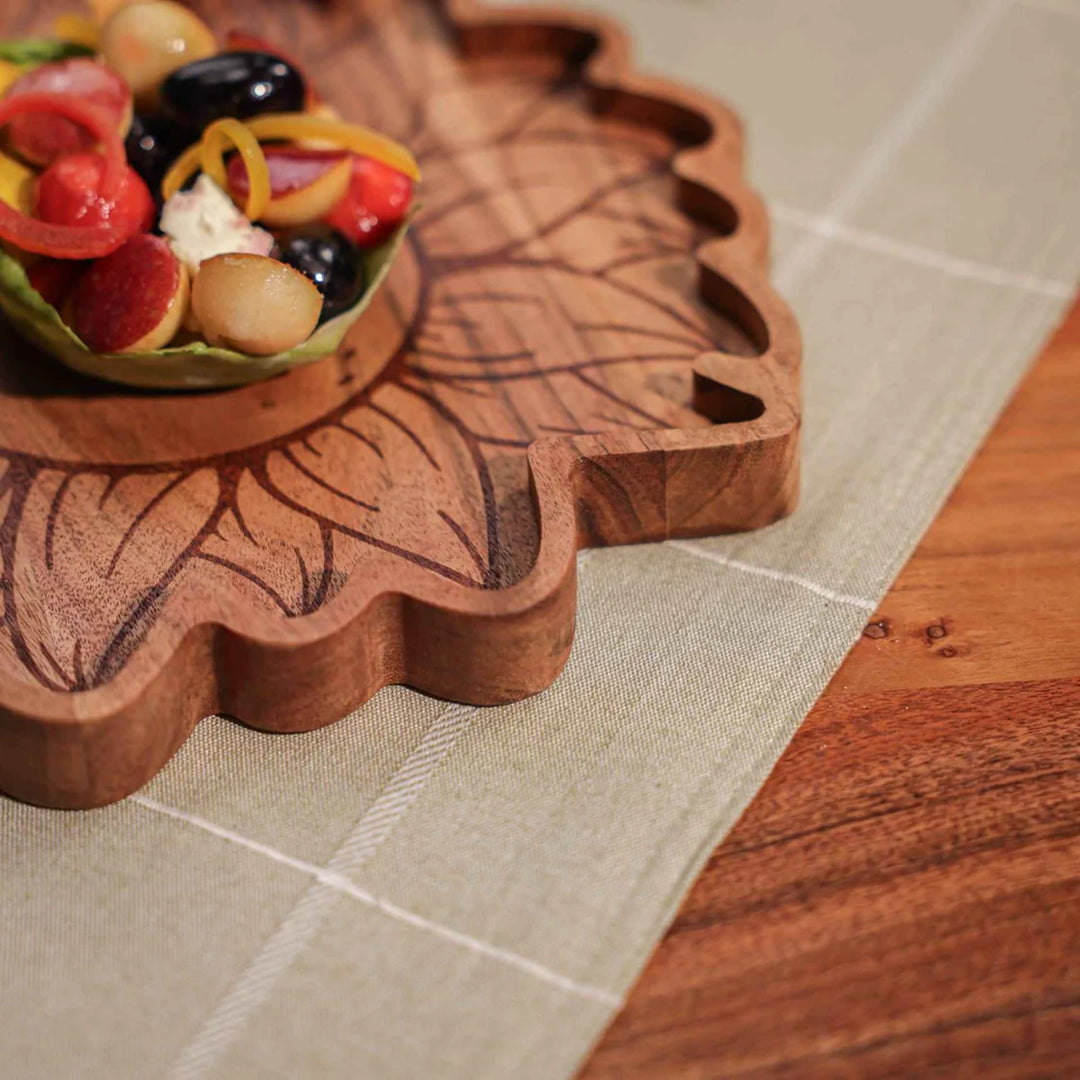 Ireka Homes Multi-Purpose Sunny Side Up Serving Platter - Premium Acacia Wood Platter - Decorative Kitchen Platter for Serving Food, Drinks, Coffee, and Cheese (10.5 inches)