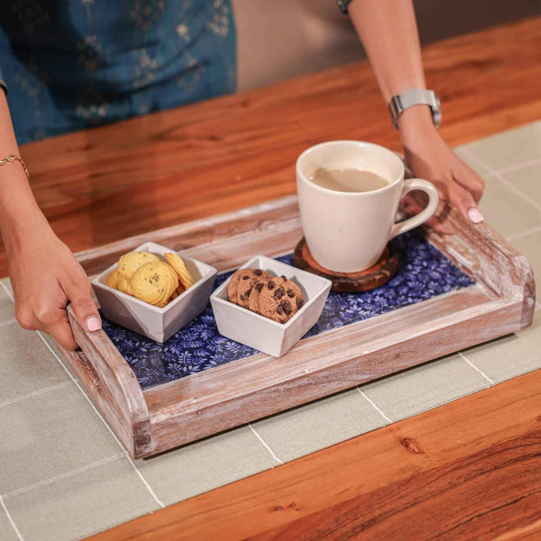 Ireka Homes Multi-Purpose Bhojan Serving Tray – Premium Acacia Wood Tray – Decorative Kitchen Tray for Serving Food, Drinks, Coffee, and Cheese (15.5x10 inches)
