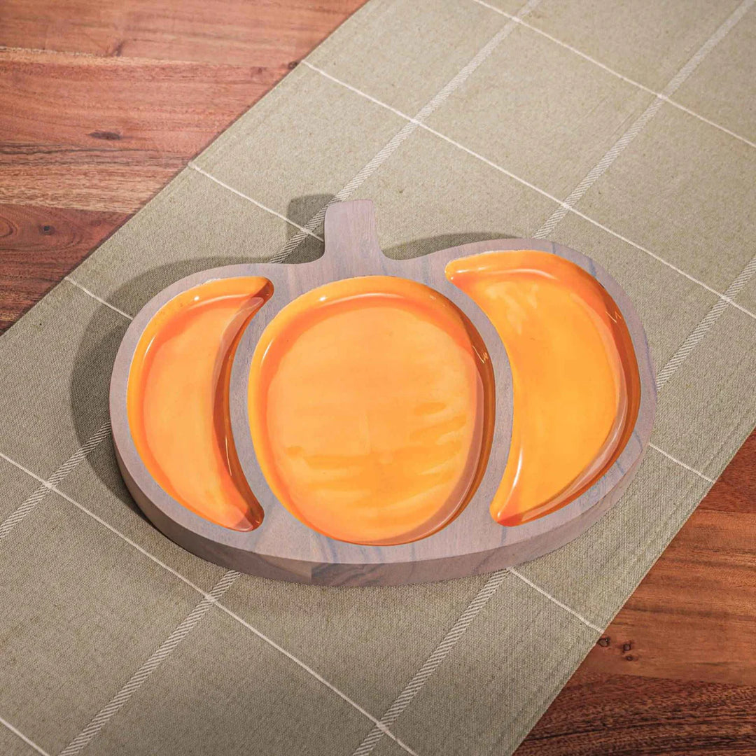 Ireka Homes Multi-Purpose Pump It Up Serving Platter - Premium Acacia Wood Platter With Enamel Coating - Decorative Kitchen Platter for Serving Food, Drinks, Coffee, and Cheese (11x9 inches)