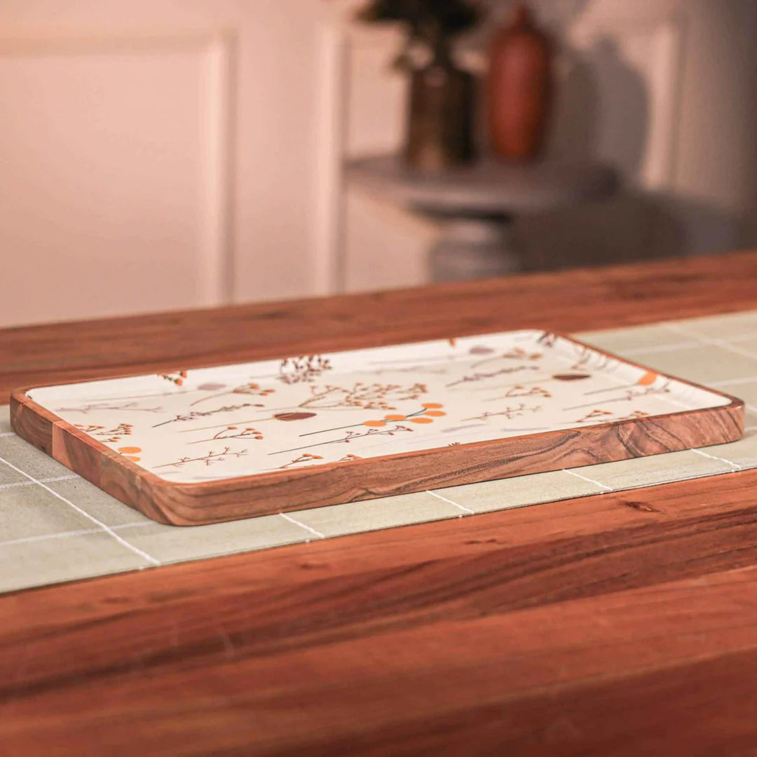 Ireka Homes Multi-Purpose Sneham Serving Tray – Premium Acacia Wood Tray – Decorative Kitchen Tray for Serving Food, Drinks, Coffee, and Cheese (17.8x10 inches)