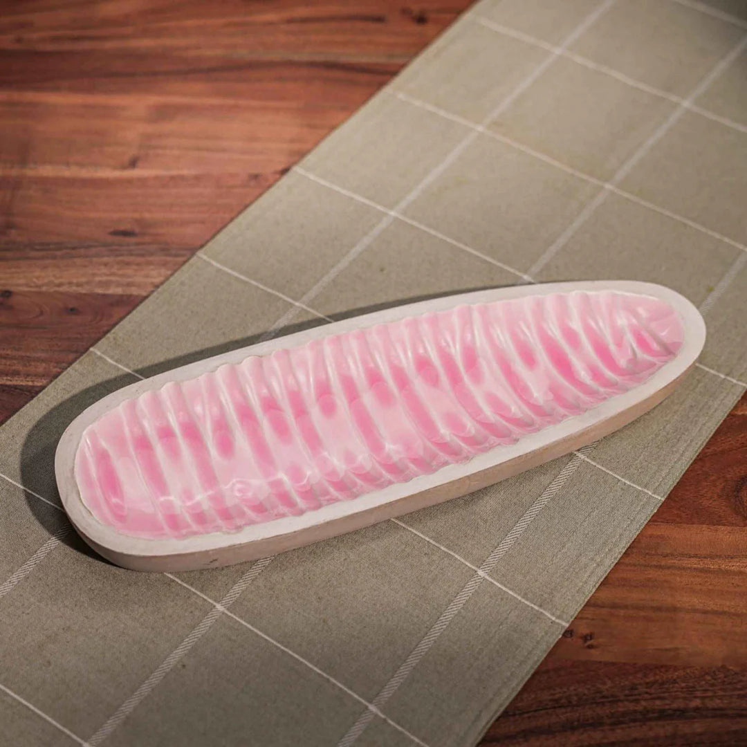 Ireka Homes Multi-Purpose Pretty in Pink Serving Platter - Premium Mango Wood Platter With Enamel Coating - Decorative Kitchen Platter for Serving Food, Drinks, Coffee, and Cheese (16x6 inches)