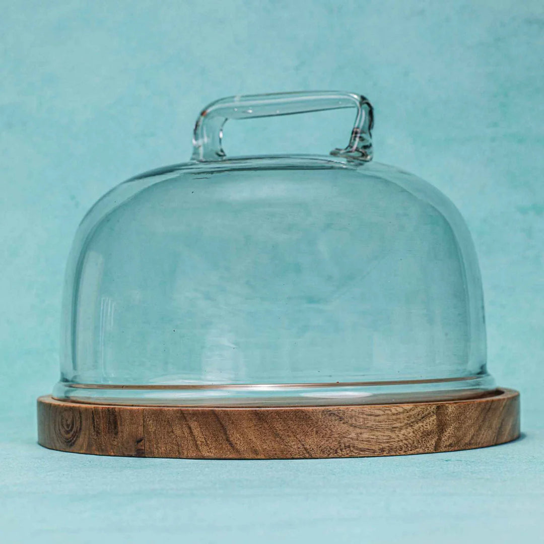 Ireka Homes Sweet Vault Acacia Wood Cake Stand with Glass Dome – Handmade, Sustainable, Foodsafe – Perfect for Cakes, Fruits, and Snacks