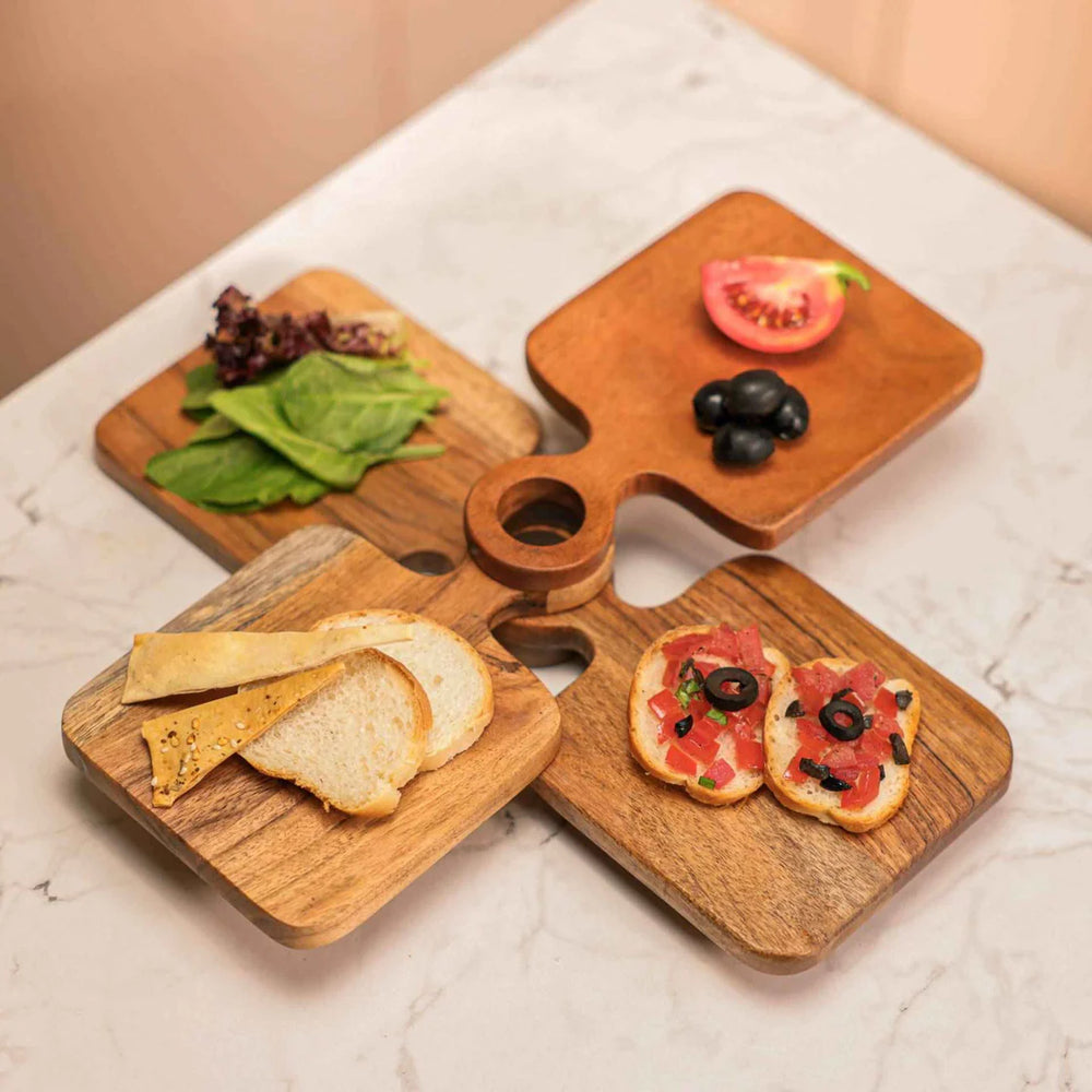 Ireka Homes Multi-Purpose River Loop Serving Boards - Premium Acacia Wood Boards - Decorative Kitchen Boards for Serving Snacks, Appetizers, and Cheese (Set of 4)