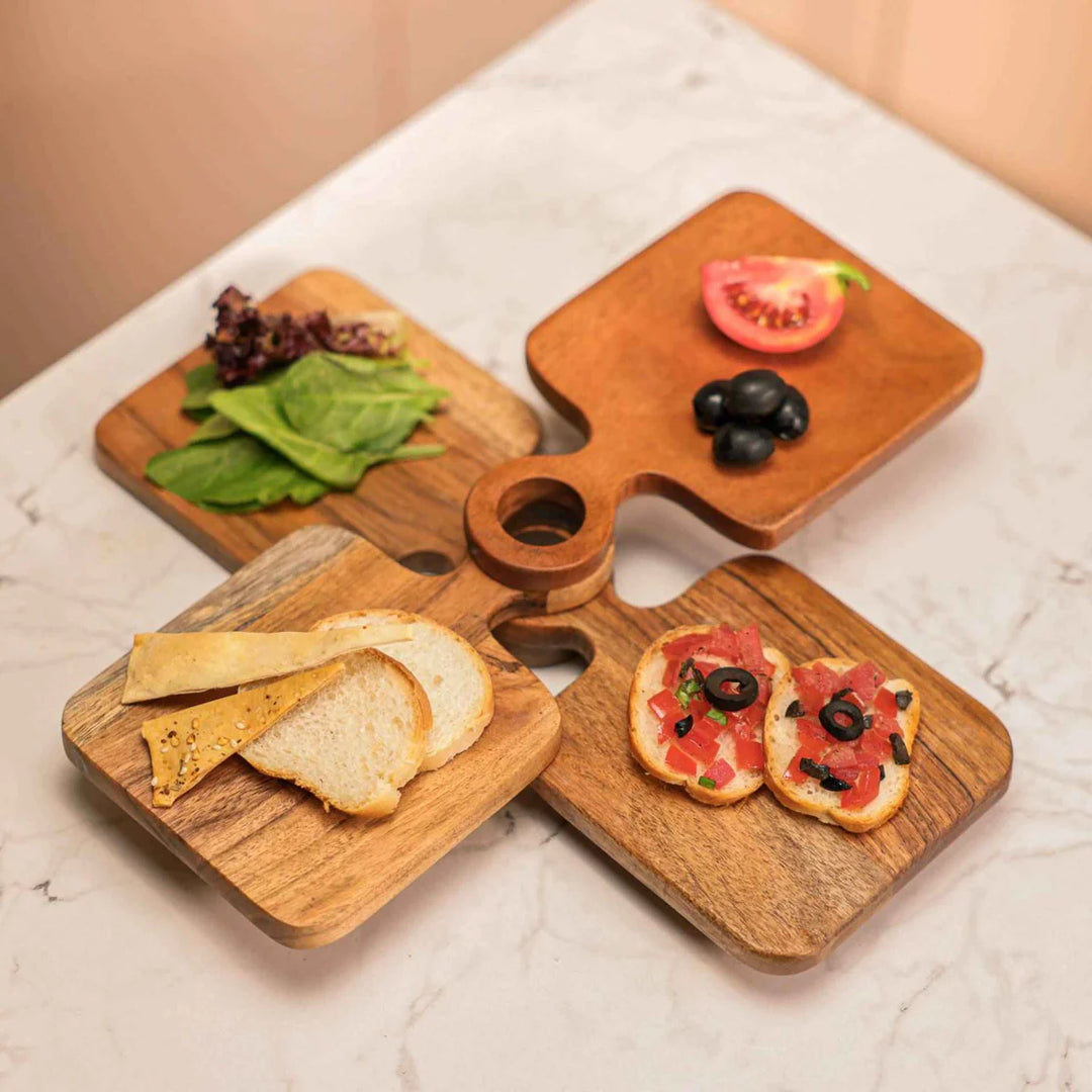 Ireka Homes Multi-Purpose River Loop Serving Boards - Premium Acacia Wood Boards - Decorative Kitchen Boards for Serving Snacks, Appetizers, and Cheese (Set of 4)