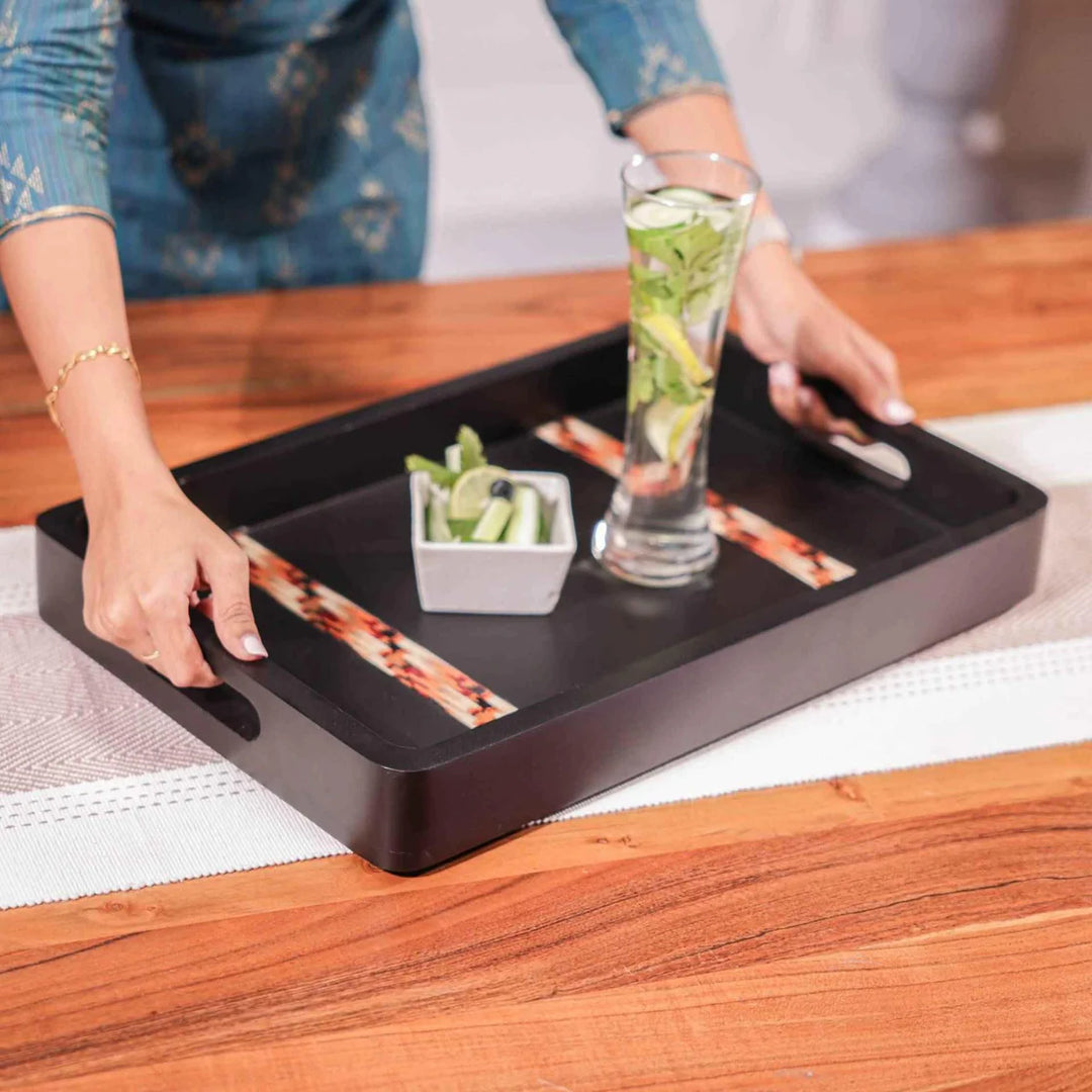 Ireka Homes Multi-Purpose Aarambh Serving Tray – Premium Acacia Wood Tray – Decorative Kitchen Tray for Serving Food, Drinks, Coffee, and Cheese (18x12 inches)