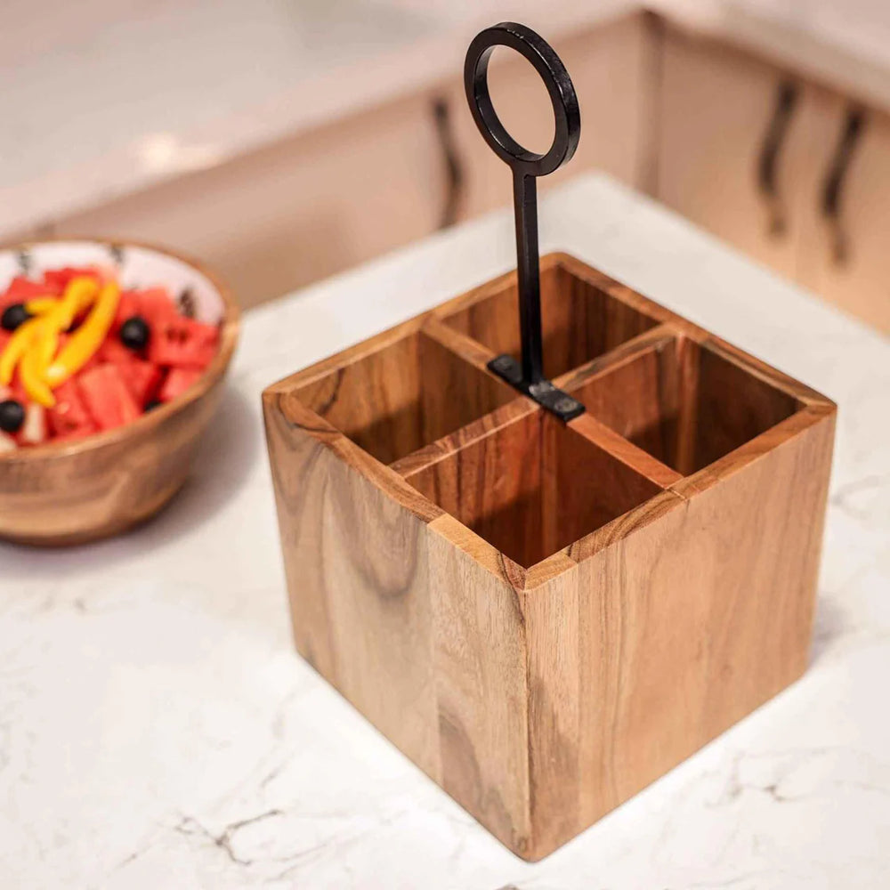 Ireka Homes Block Buddy Utensils Holder - Handcrafted Acacia Wood Utensil Utensils Holder - Durable Utensil Organizer for Spoons, Spatulas, Ladles & Cooking Tools