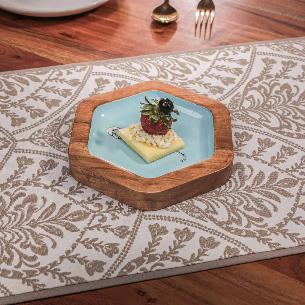 Ireka Homes Multi-Purpose Pentingo Serving Platter - Premium Acacia Wood Platter With Enamel Coating - Decorative Kitchen Platter for Serving Food, Drinks, Coffee, and Cheese (7 inches)