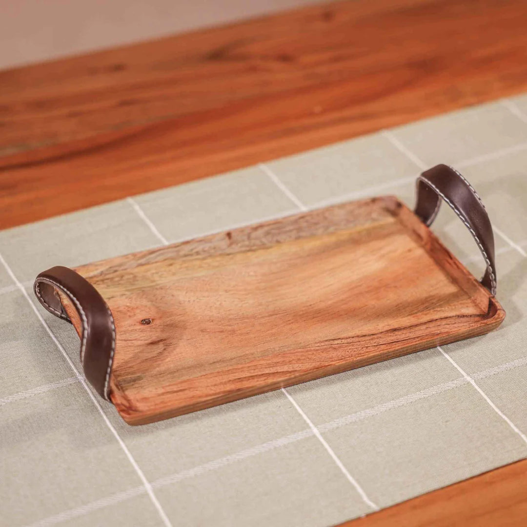 Ireka Homes Multi-Purpose Ananda Serving Tray – Premium Acacia Wood Tray – Decorative Kitchen Tray for Serving Food, Drinks, Coffee, and Cheese (14x7 inches)
