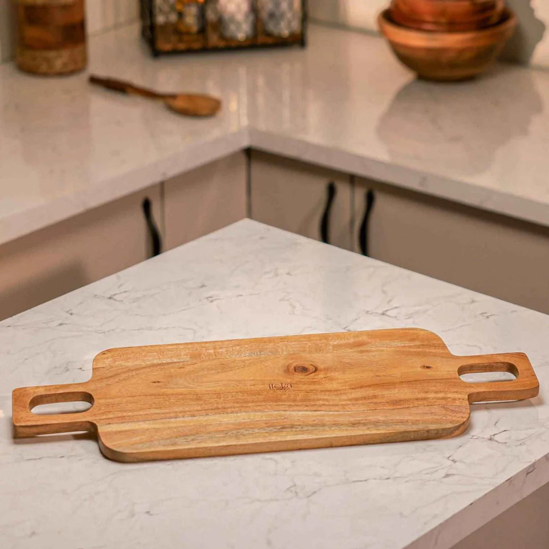 Ireka Homes Grovez Acacia Wood Chopping Board - Handmade, Sustainable, Cut-Resistant - Double handle - Perfect for Vegetables, Meat, Cheese & Serving