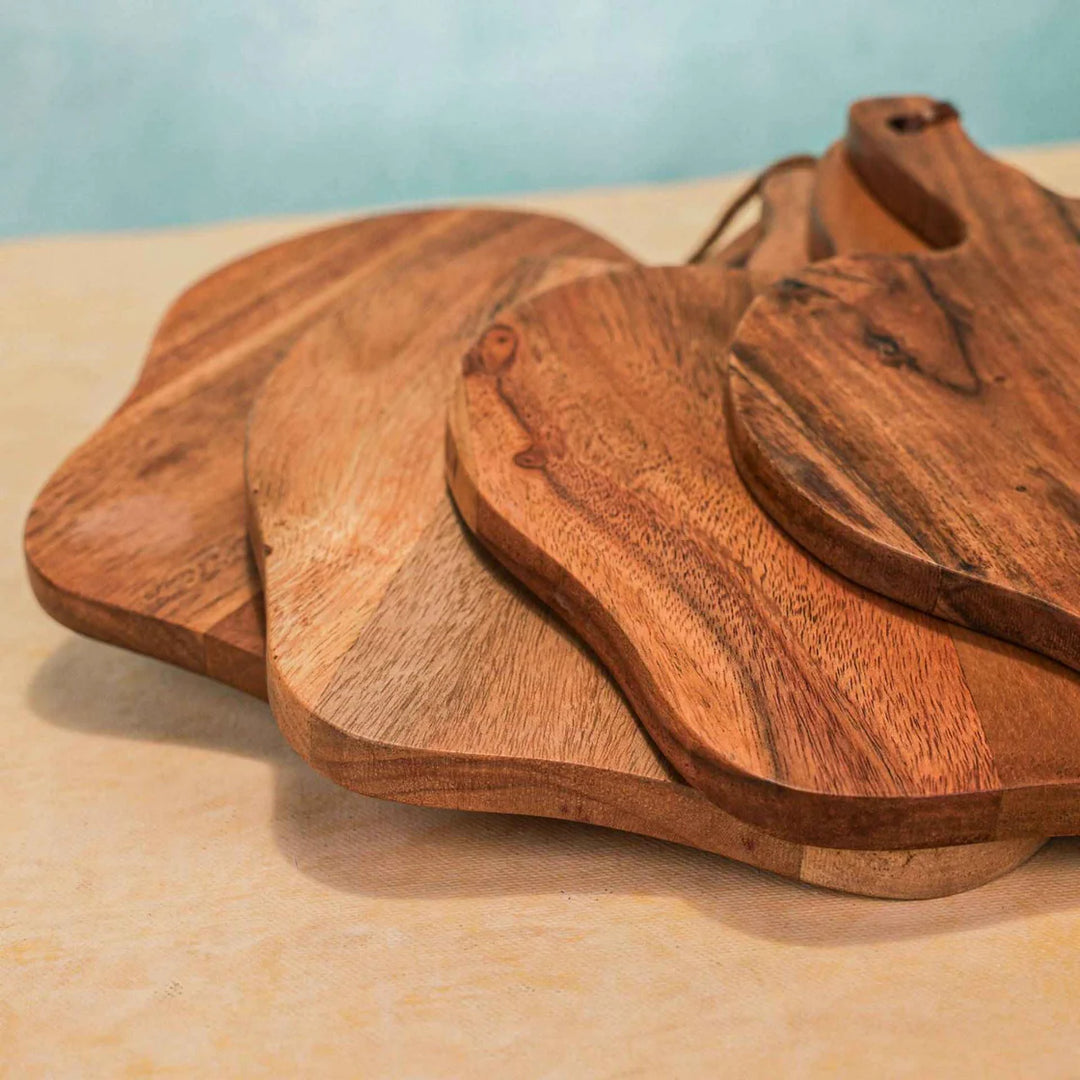 Ireka Homes Multi-Purpose Harvest Serving Boards - Premium Acacia Wood Boards - Decorative Kitchen Boards for Serving Snacks, Appetizers, and Cheese (Set of 4)