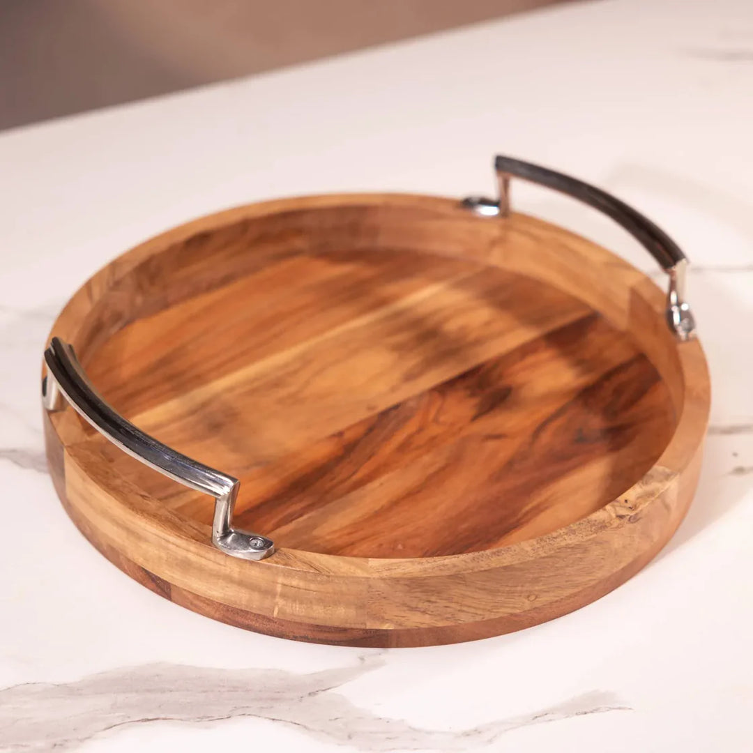 Ireka Homes Multi-Purpose Athithi Serving Tray – Premium Acacia Wood Tray – Decorative Kitchen Tray for Serving Food, Drinks, Coffee, and Cheese (16 inches)