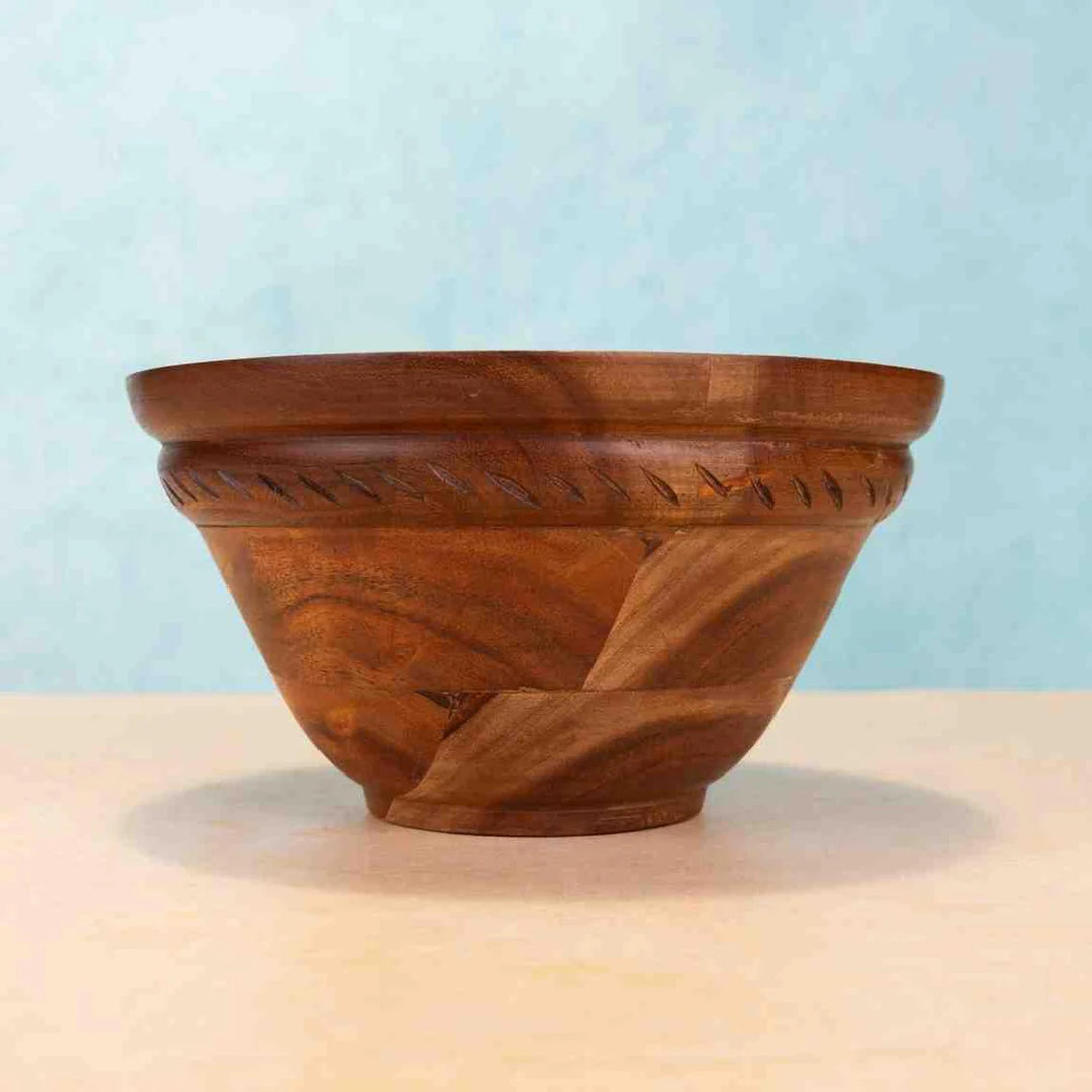 Ireka Homes Handcrafted Annapurna Serving Bowls - Multipurpose Acacia Wood Bowls - Durable Bowls for Serving Food, Snacks, and Desserts (8.5 inches)