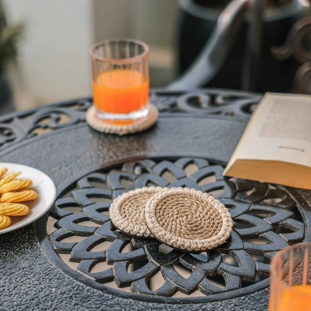 Ireka Homes Jute Bloom Coaster Set – Handwoven, Eco-Friendly, & Perfect for Gifting