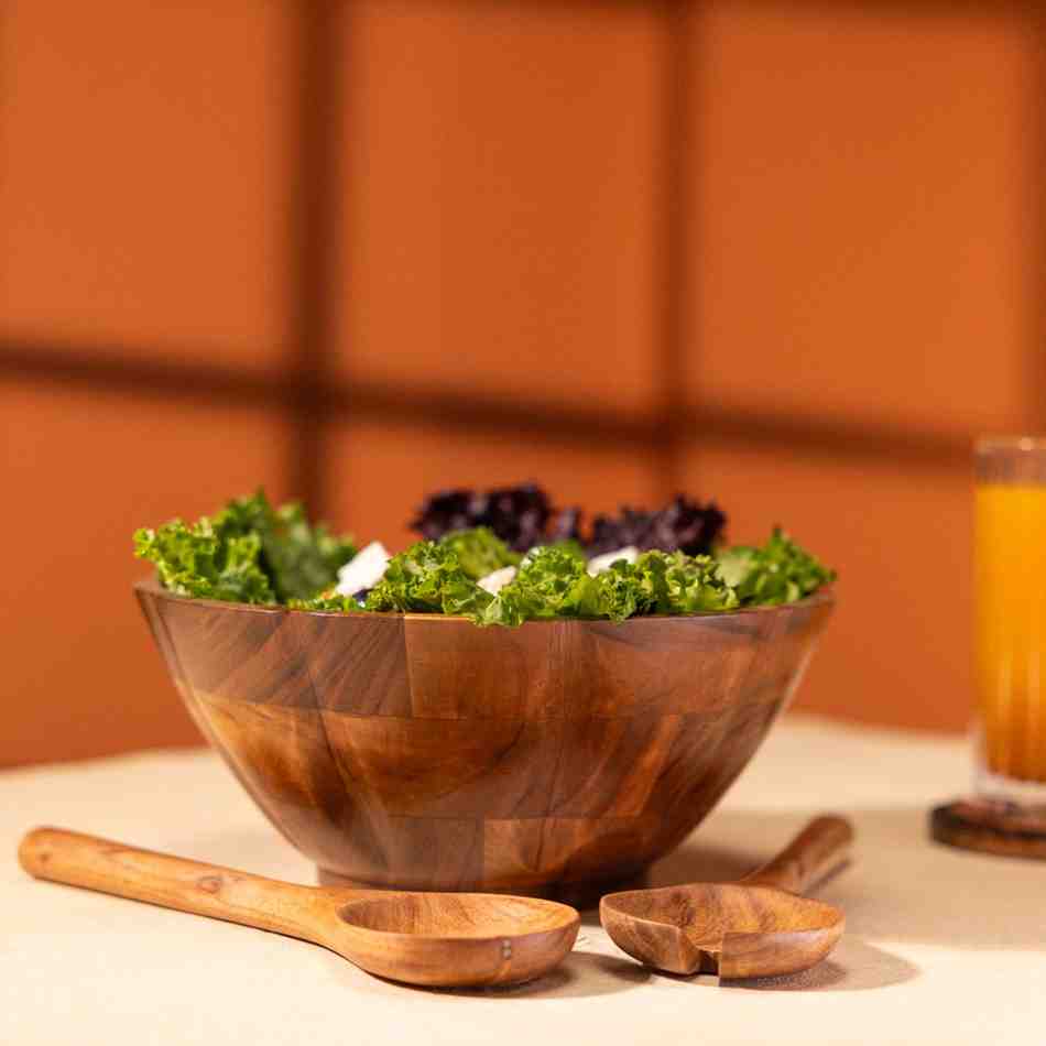 Ireka Homes Handcrafted Kosha Serving Bowls - Multipurpose Acacia Wood Bowls - Durable Bowls for Serving Food, Snacks, and Desserts (10 inches)
