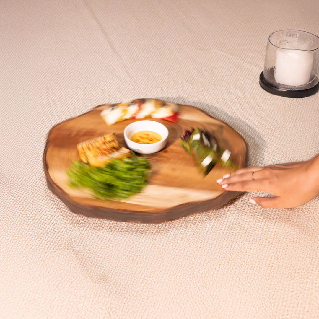 Ireka Homes Vriksha Lazy Susan - Premium Acacia Wood 360° Rotating Tray - Multipurpose Lazy Susan for Dining Table, Kitchen, Decor (15.75x14x2 inches)
