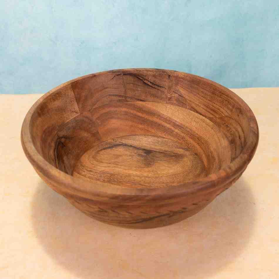 Ireka Homes Handcrafted Annapurna Serving Bowls - Multipurpose Acacia Wood Bowls - Durable Bowls for Serving Food, Snacks, and Desserts (10 inches)