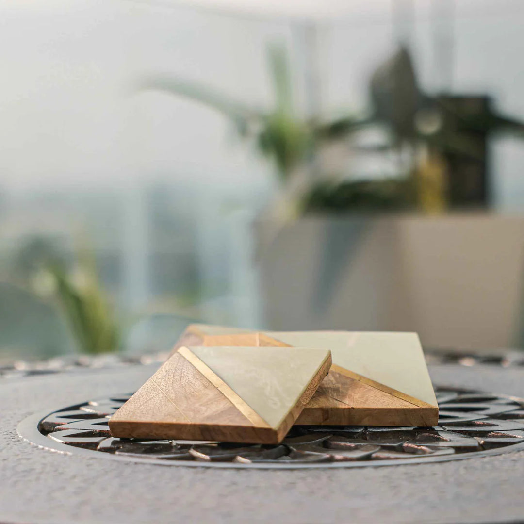 Ireka Homes Earth’s Edge Coaster Set – Mango Wood & Resin – Ideal for Coffee Tables, Desks, & Gifting