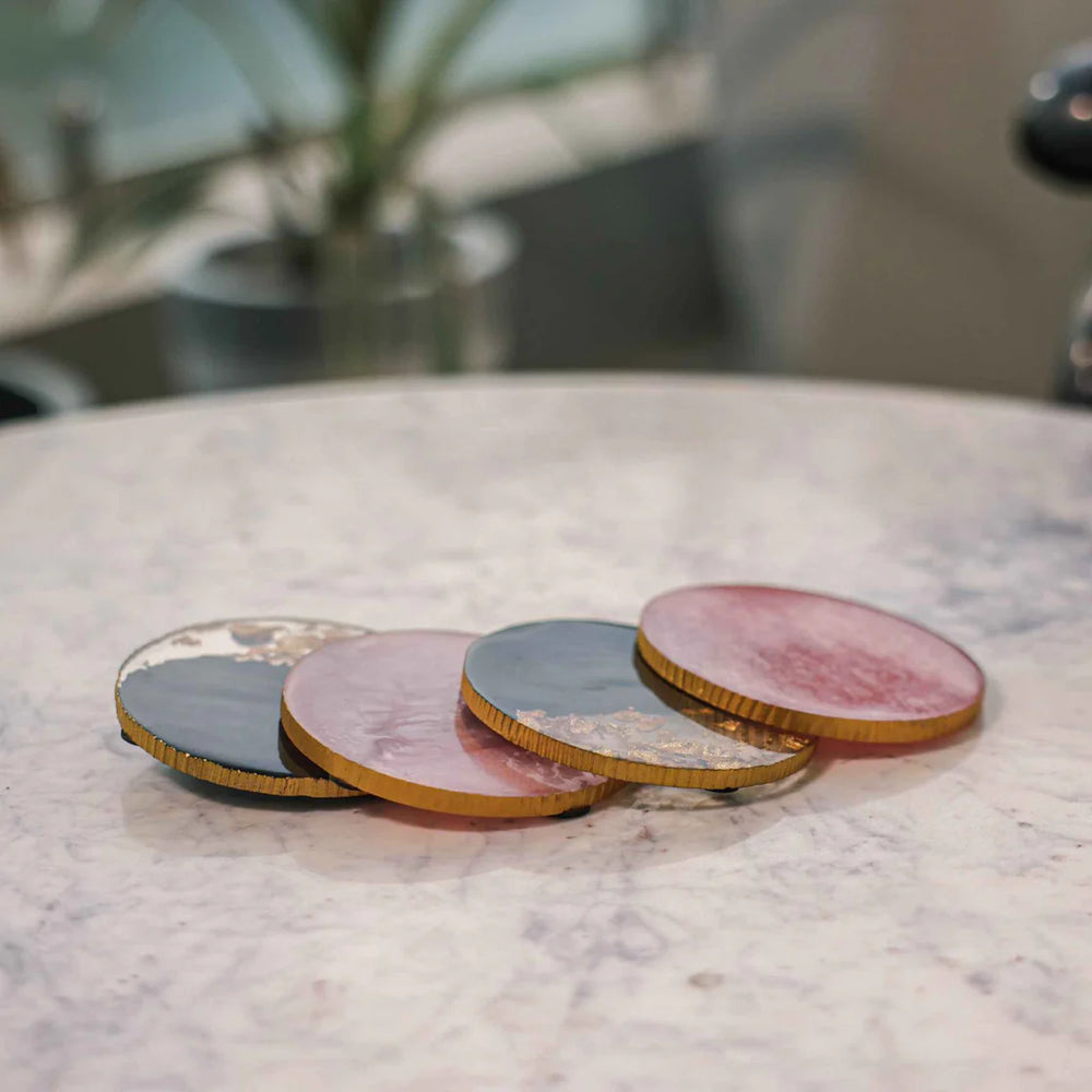 Ireka Homes Midnight Gold Resin Coaster Set – Handcrafted, Heat-Resistant – Ideal for Coffee Tables, Desks, & Gifting