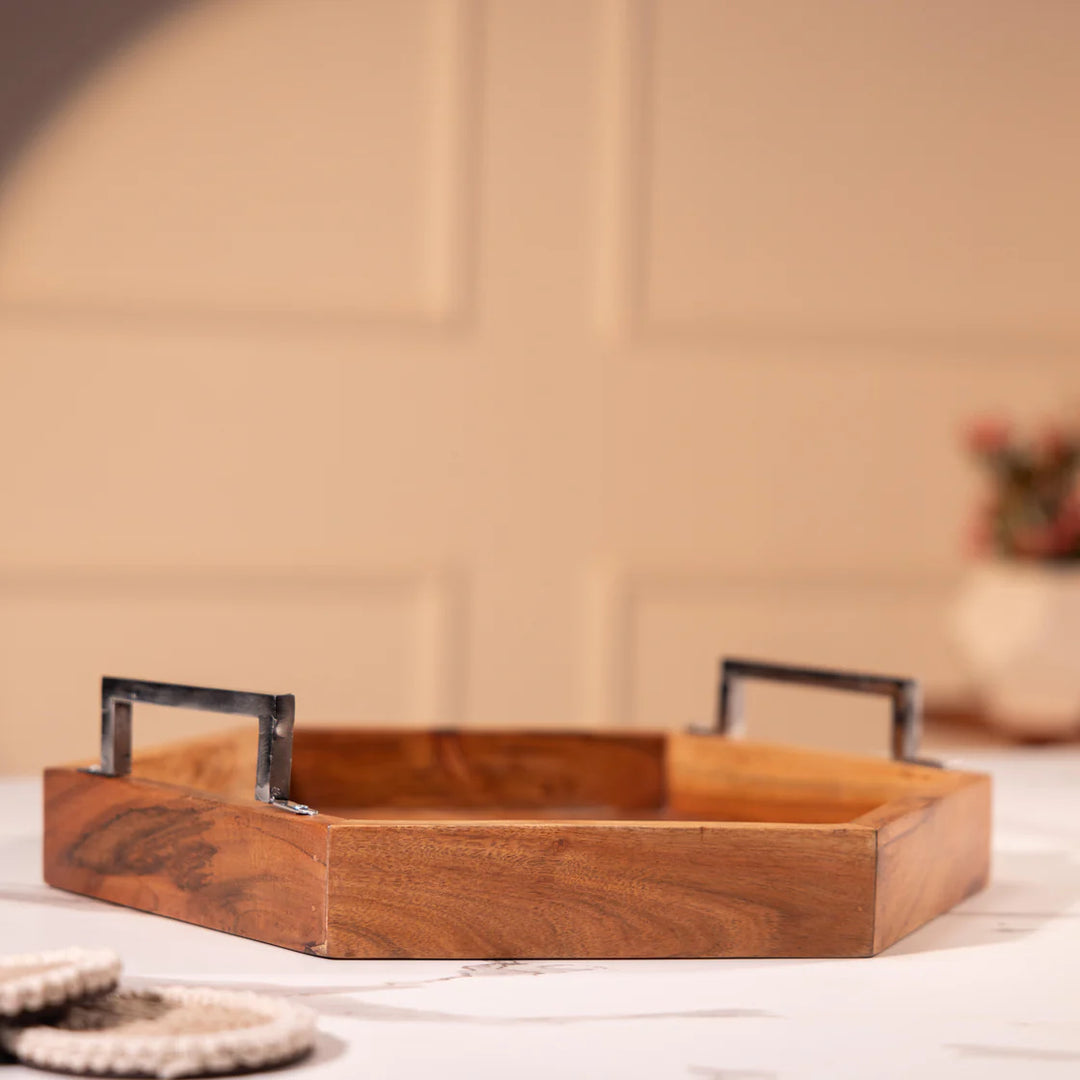 Ireka Homes Multi-Purpose Utsav Serving Tray – Premium Acacia Wood Tray – Decorative Kitchen Tray for Serving Food, Drinks, Coffee, and Cheese (19x16 inches)