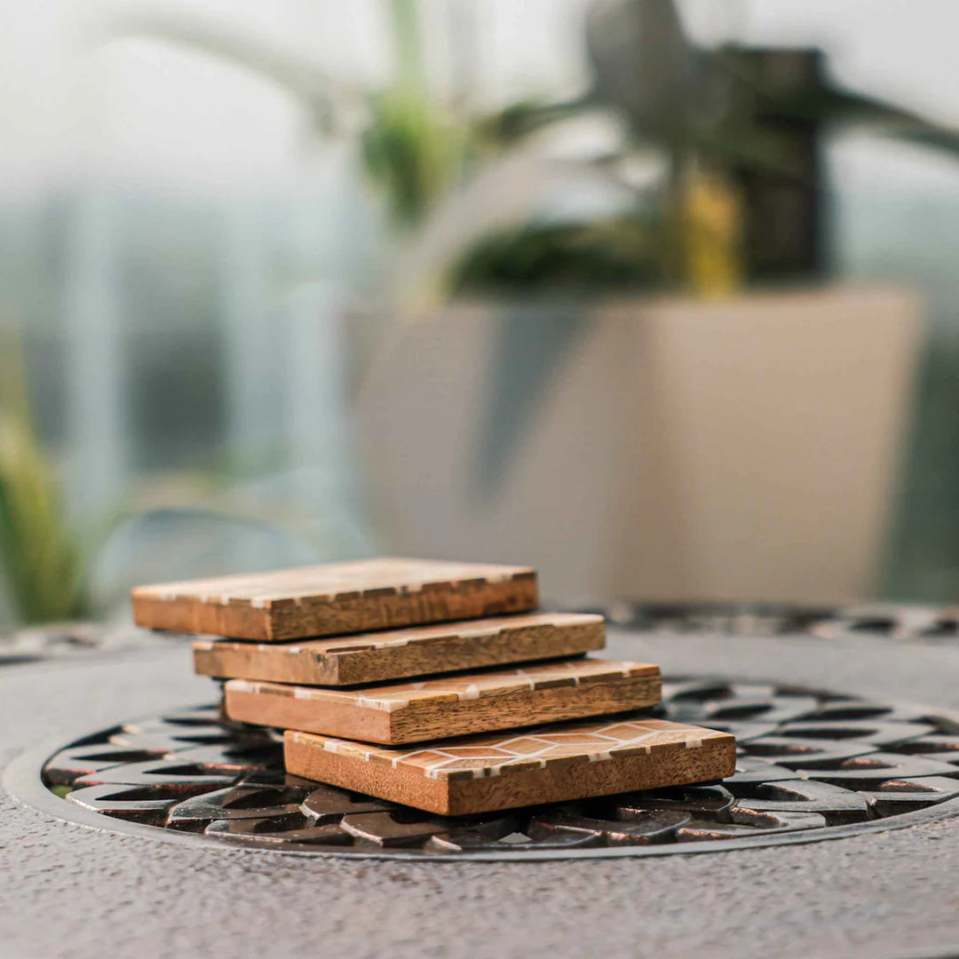 Ireka Homes Rustic Charm Coaster Set – Mango Wood & Resin – Ideal for Coffee Tables, Desks, & Gifting