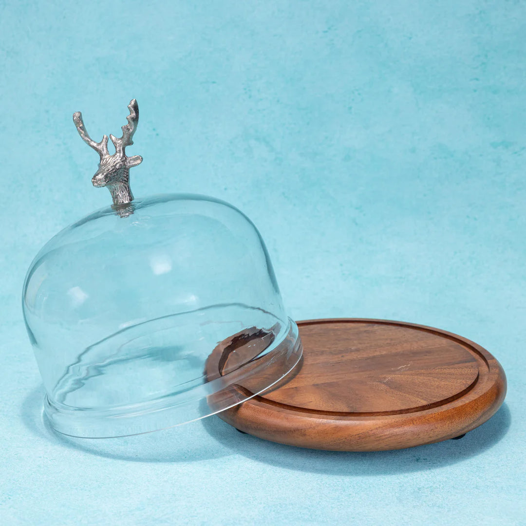 Ireka Homes Tamra Acacia Wood Cake Stand with Glass Dome – Handmade, Sustainable, Foodsafe – Perfect for Mini Cakes, Fruits, and Snacks