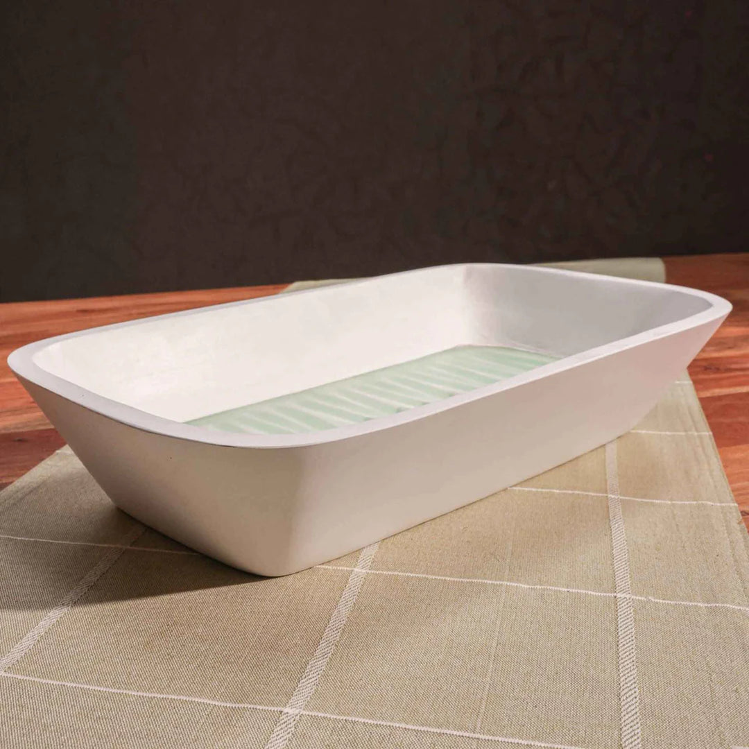 Ireka Homes Multi-Purpose Mint to Be Serving Platter - Premium Acacia Wood Platter With Enamel Coating - Decorative Kitchen Platter for Serving Food, Drinks, Coffee, and Cheese (15.8x8.5 inches)