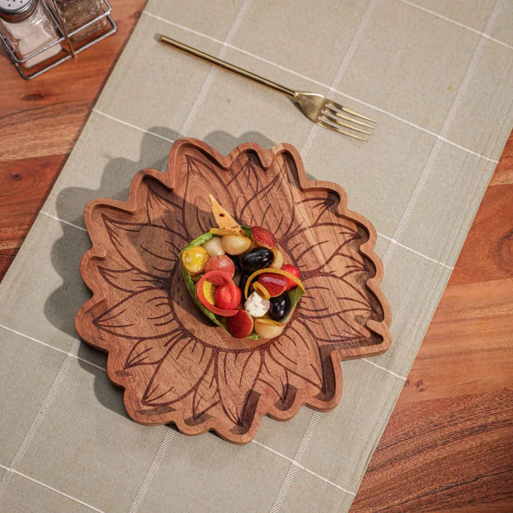Ireka Homes Multi-Purpose Sunny Side Up Serving Platter - Premium Acacia Wood Platter - Decorative Kitchen Platter for Serving Food, Drinks, Coffee, and Cheese (10.5 inches)