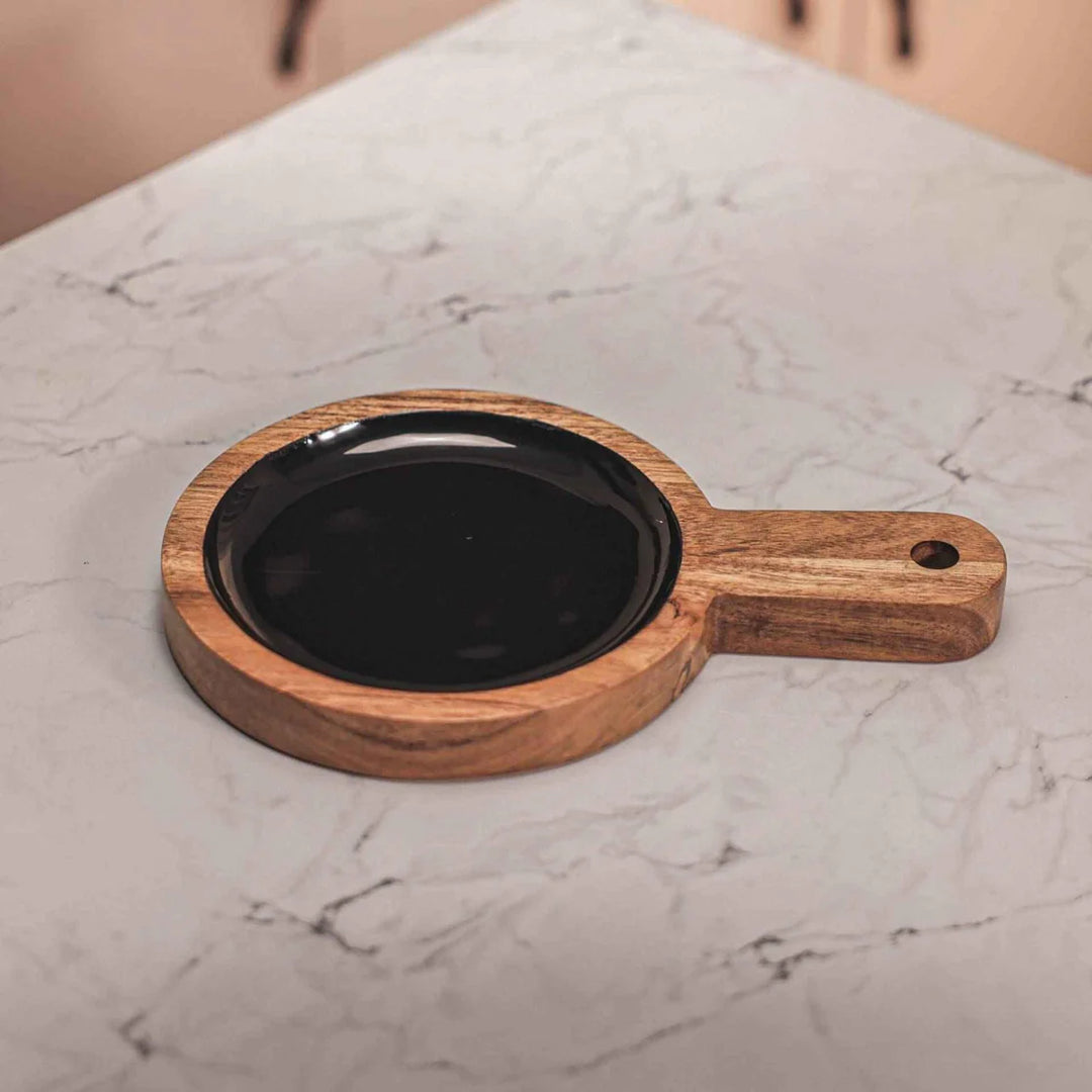 Ireka Homes Multi-Purpose Back in Black Serving Board - Premium Acacia Wood Board - Decorative Kitchen Board for Serving Food, Drinks, Coffee, and Cheese (10.5x7 inches)