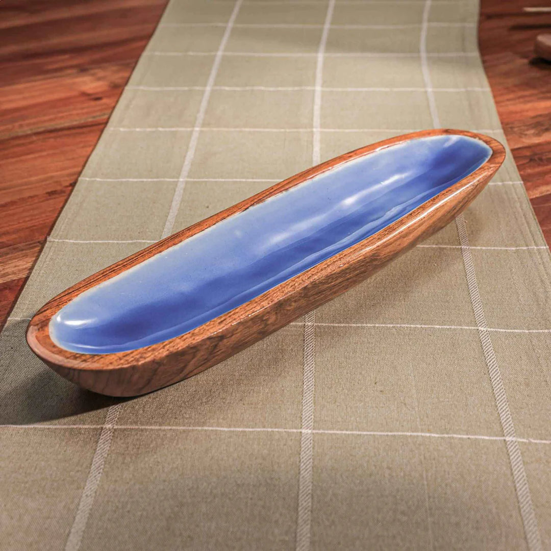 Ireka Homes Multi-Purpose Snack Attack Serving Platter - Premium Acacia Wood Platter With Enamel Coating - Decorative Kitchen Platter for Serving Food, Drinks, Coffee, and Cheese (14x4.25 inches)