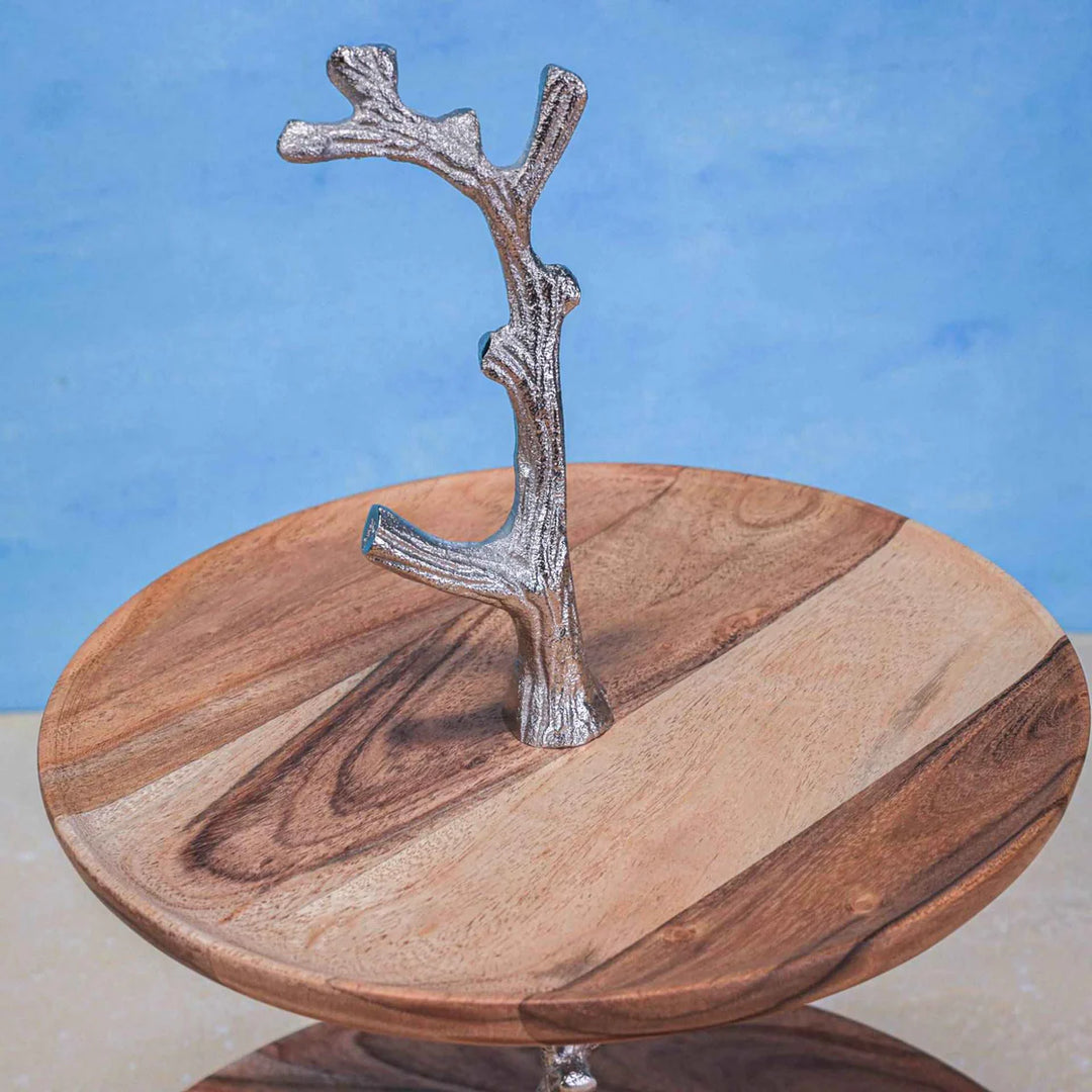 Ireka Home Treat Tree Acacia Wood Two-Tier Serving Stand | Dessert & Cupcake Display | Tea Party Pastry Serving Platter in Gift Box
