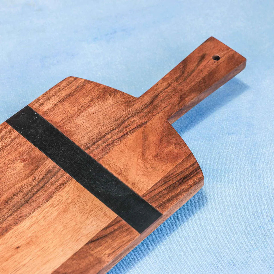 Ireka Homes SliceLite Acacia Wood Chopping Board - Handmade, Sustainable, Cut-Resistant - Black Deco Lines - Perfect for Vegetables, Meat, Cheese & Serving