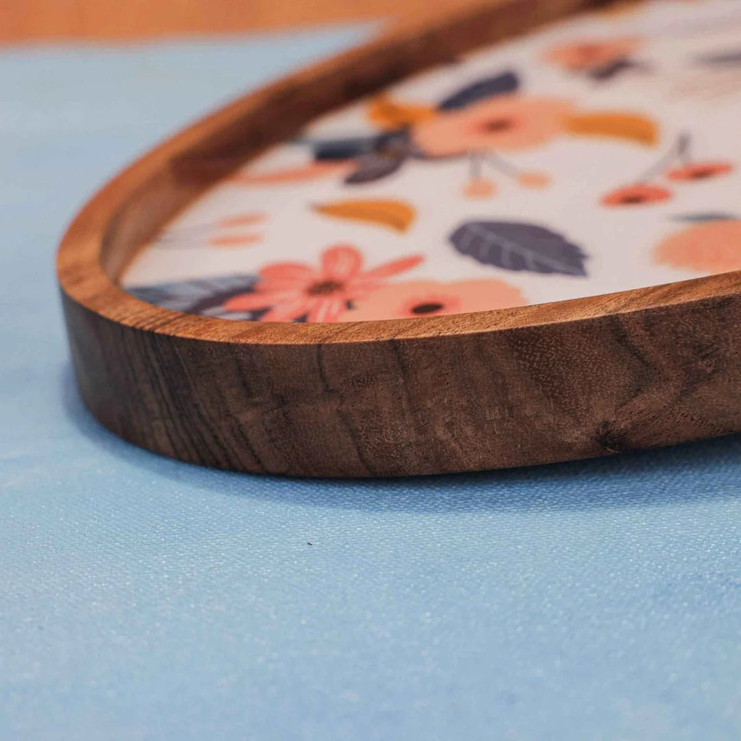 Ireka Homes Multi-Purpose Ovalicious Serving Platter - Premium Acacia Wood Platter With Enamel Coating - Decorative Kitchen Platter for Serving Food, Drinks, Coffee, and Cheese (13x9.5 inches)
