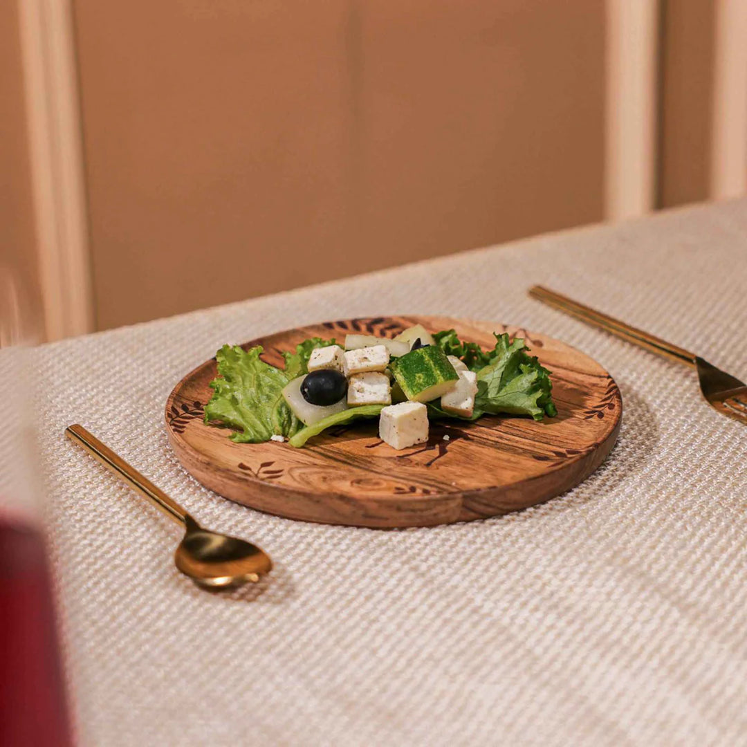 Ireka Homes Multi-Purpose Wild Grove Serving Plate - Premium Acacia Wood Plate - Decorative Kitchen Plate for Serving Food, Drinks, Coffee, and Cheese (8 inches)