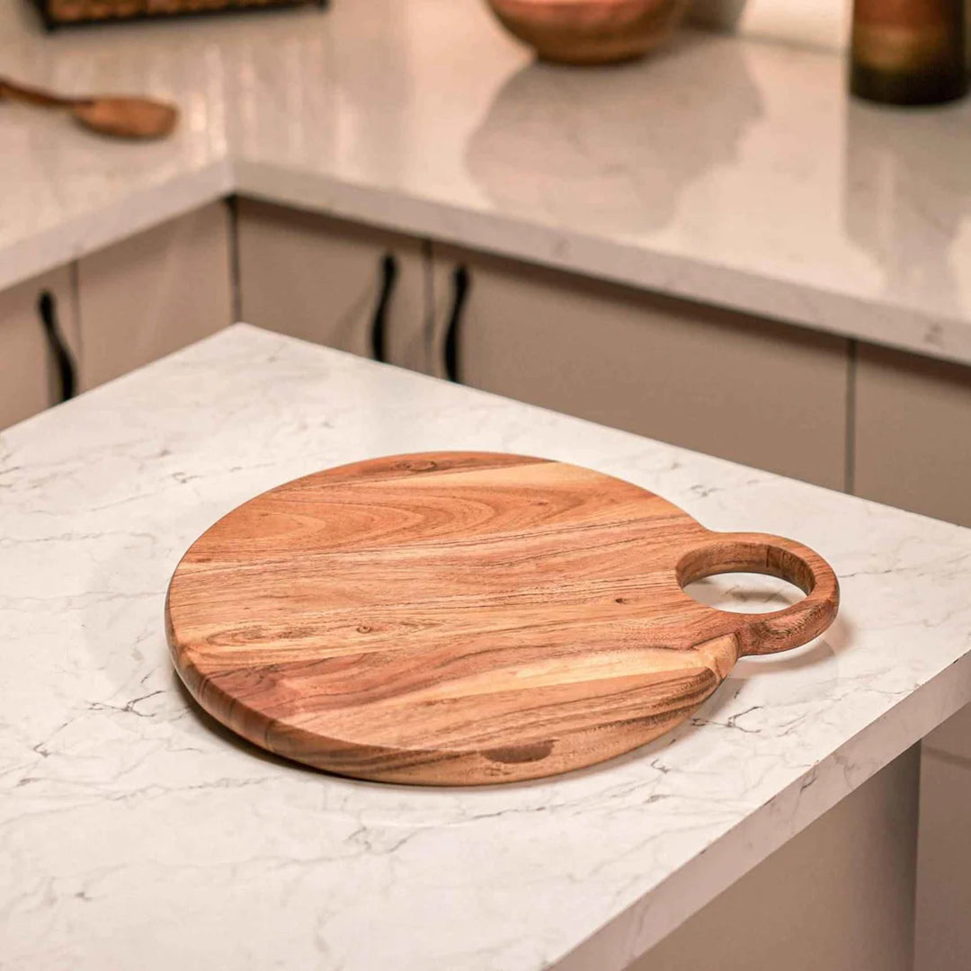 Ireka Homes Bistrock"Acacia Wood Chopping Board - Handmade, Sustainable, Cut-Resistant - Round Board - Perfect for Vegetables, Meat, Cheese & Serving
