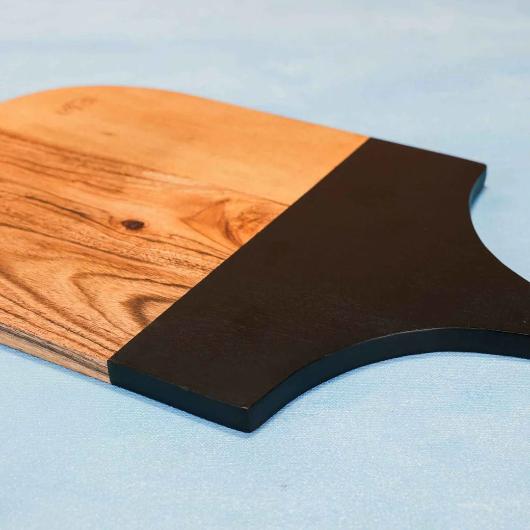 Ireka Homes SnipSnap Acacia Wood Chopping Board - Handmade, Sustainable, Cut-Resistant - Black Deco Finish Handle - Perfect for Vegetables, Meat, Cheese & Serving