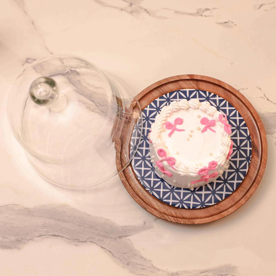 Ireka Homes Candy Cloud Acacia Wood Cake Stand with Glass Dome – Handmade, Sustainable, Foodsafe – Perfect for Cakes, Fruits, and Snacks