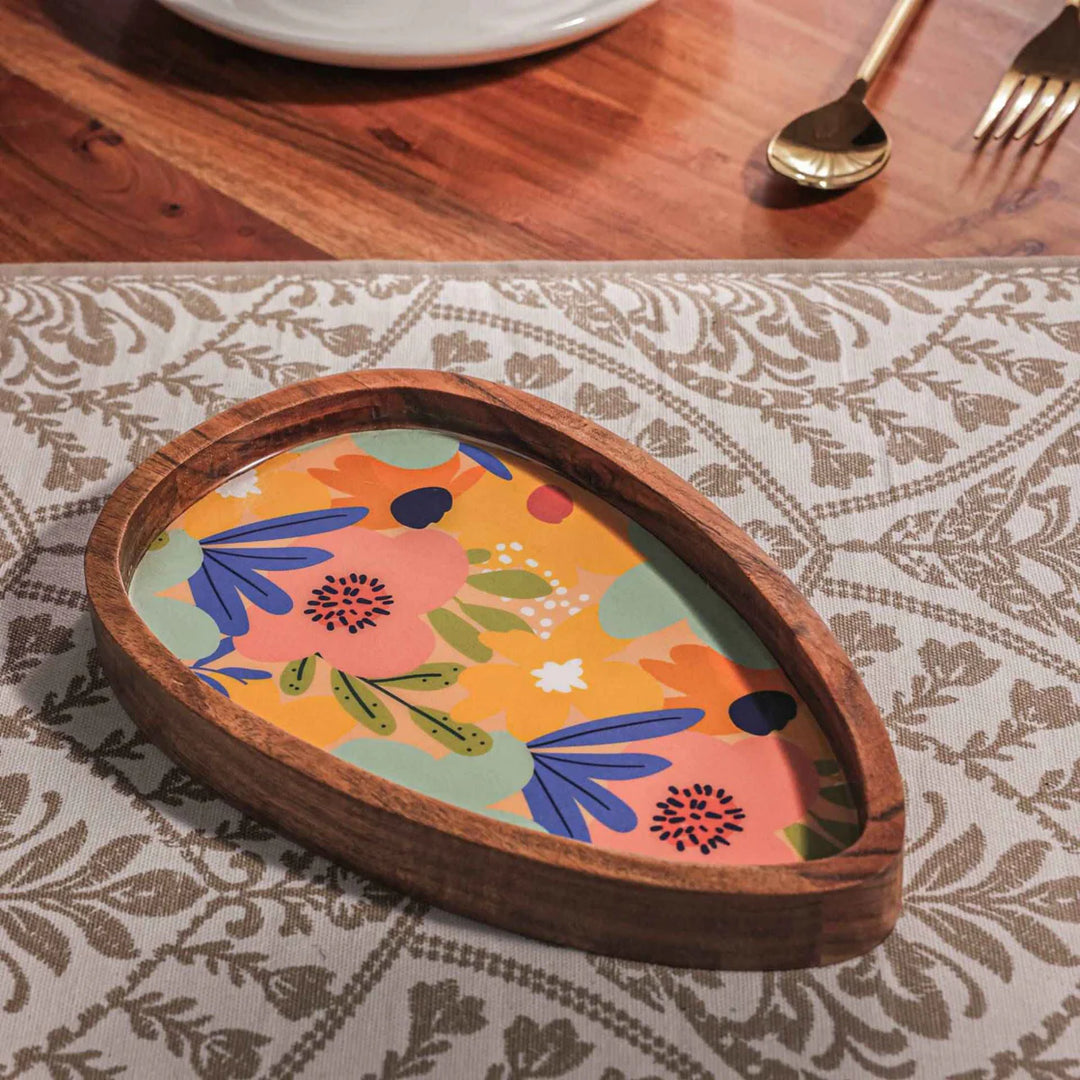 Ireka Homes Multi-Purpose Eggstravagant Serving Platter - Premium Acacia Wood Platter With Enamel Coating - Decorative Kitchen Platter for Serving Food, Drinks, Coffee, and Cheese (9x5.5 inches)