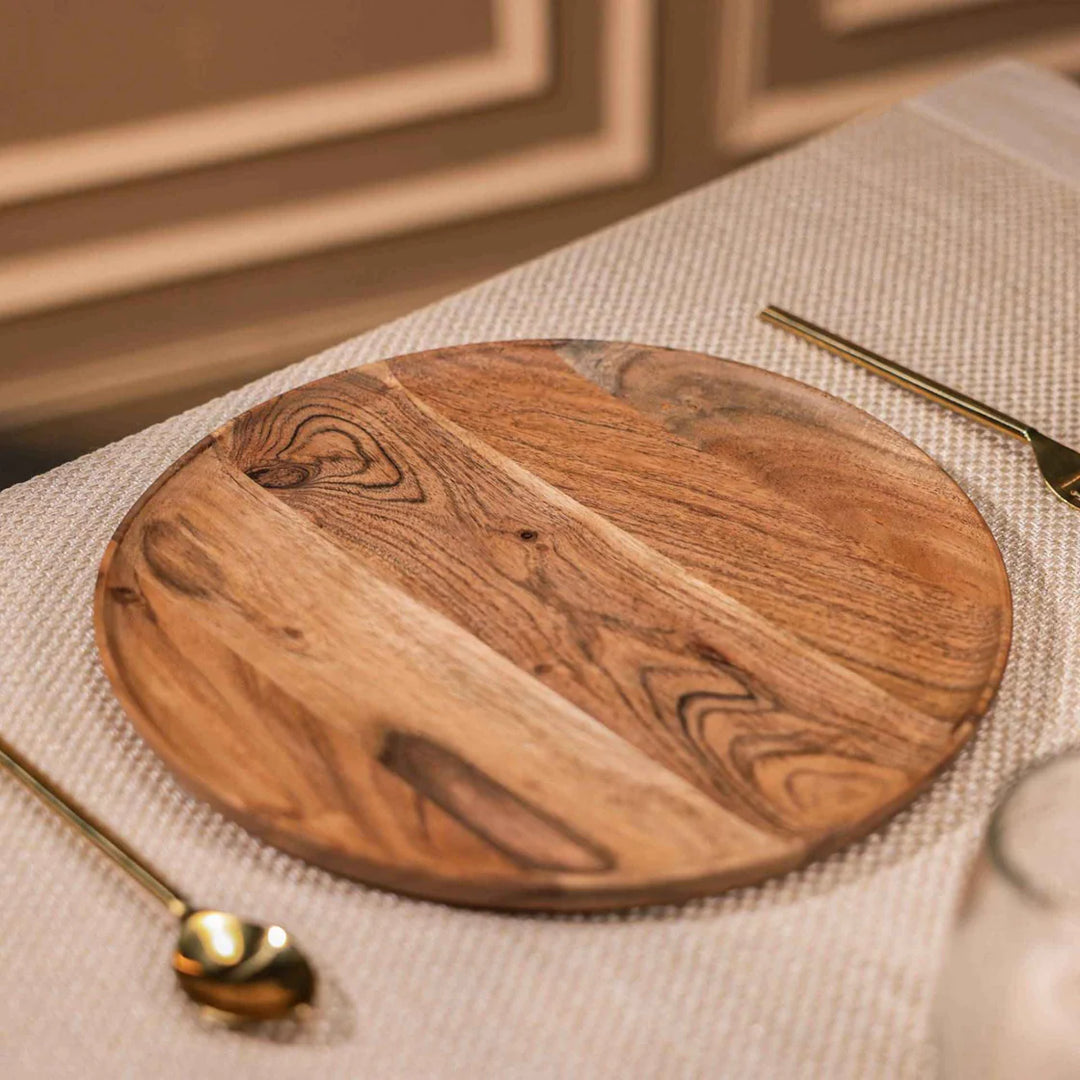 Ireka Homes Multi-Purpose Moonlit Serving Plate - Premium Acacia Wood Plate - Decorative Kitchen Plate for Serving Food, Drinks, Coffee, and Cheese (13 inches)