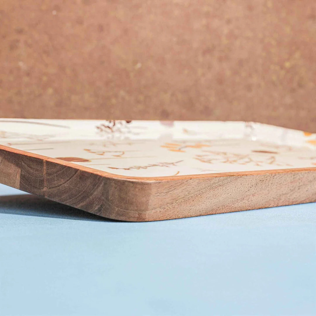 Ireka Homes Multi-Purpose Sneham Serving Tray – Premium Acacia Wood Tray – Decorative Kitchen Tray for Serving Food, Drinks, Coffee, and Cheese (17.8x10 inches)