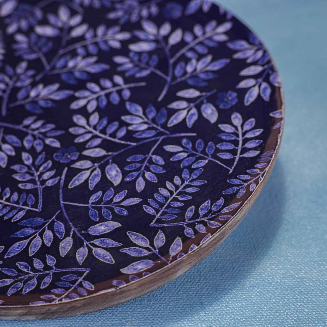 Ireka Homes Multi-Purpose Floral Midnight Serving Platter - Premium Acacia Wood Platter With Enamel Coating - Decorative Kitchen Platter for Serving Food, Drinks, Coffee, and Cheese (7 inches)