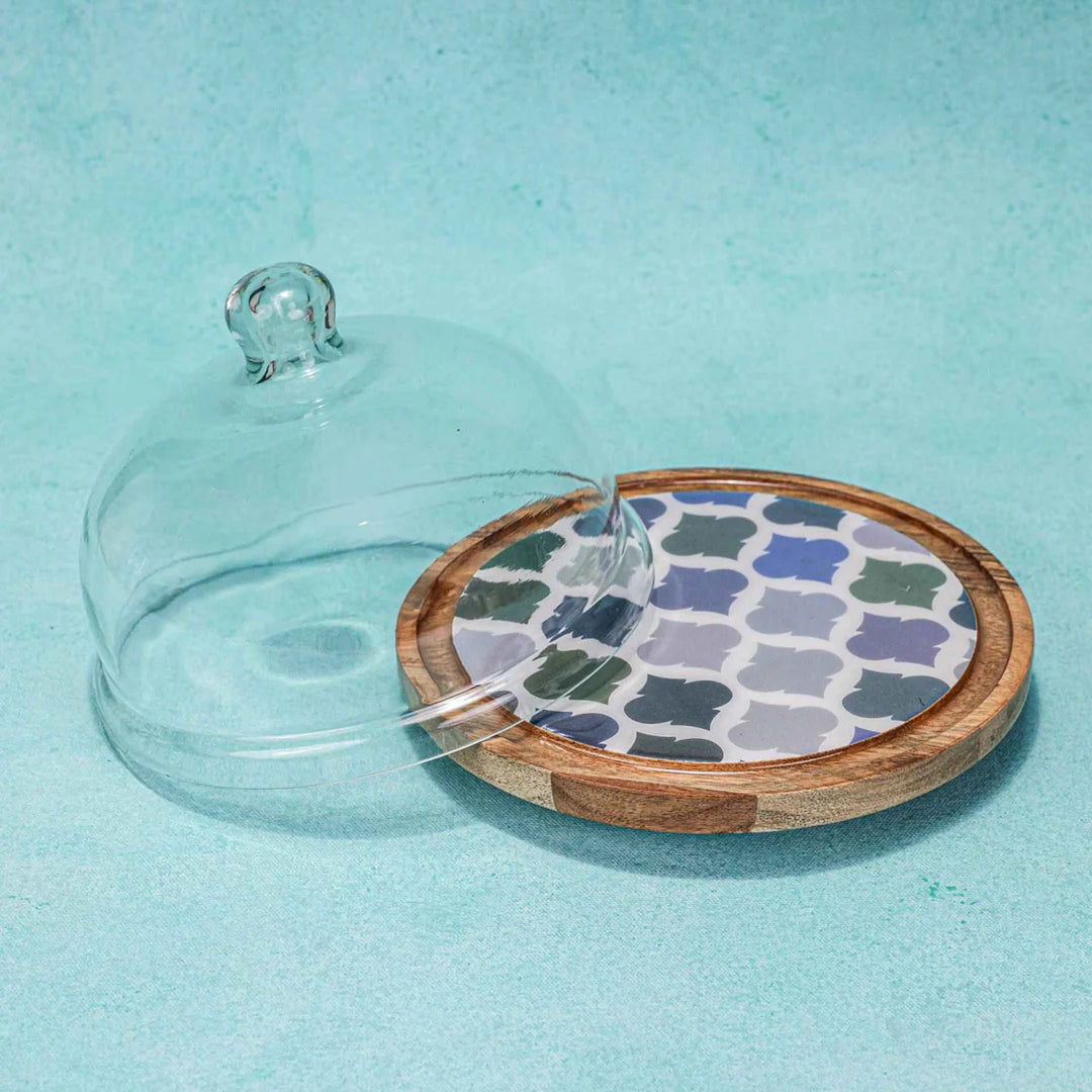 Ireka Homes Frosty Bliss Acacia Wood Cake Stand with Glass Dome – Handmade, Sustainable, Foodsafe – Perfect for Cakes, Fruits, and Snacks