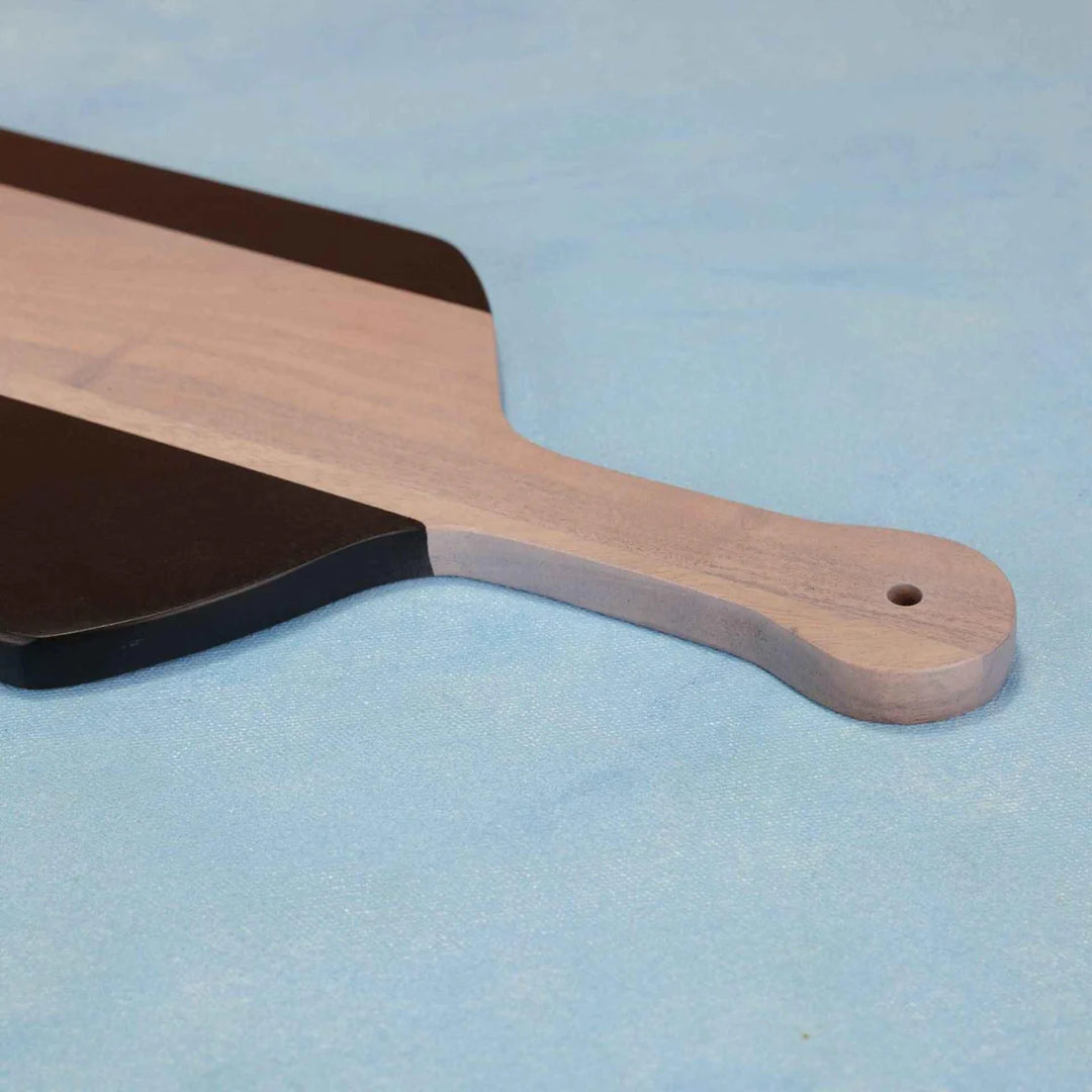 Ireka Homes Chow Acacia Wood Chopping Board - Handmade, Sustainable, Cut-Resistant - Black Deco Finish & White Wash in the Middle - Perfect for Vegetables, Meat, Cheese & Serving