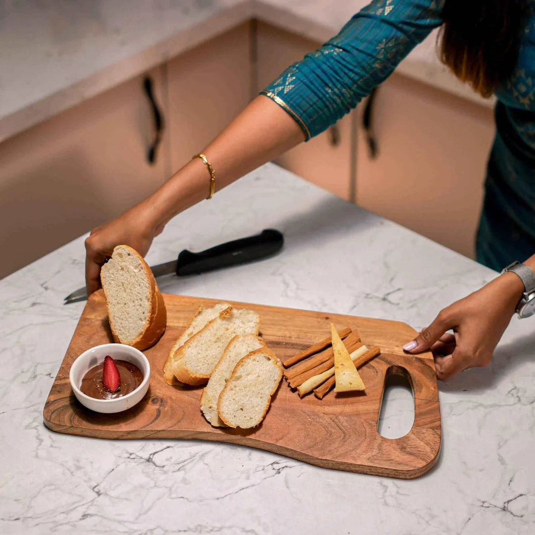 Ireka Homes Chopsta Acacia Wood Chopping Board - Handmade, Sustainable, Cut-Resistant - Perfect for Vegetables, Meat, Cheese & Serving