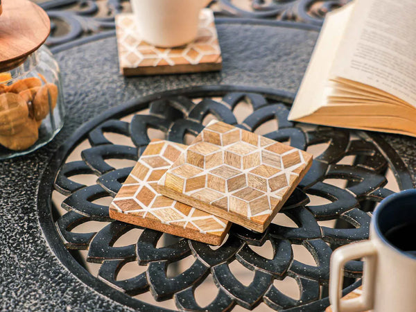 Ireka Homes Rustic Charm Coaster Set – Mango Wood & Resin – Ideal for Coffee Tables, Desks, & Gifting