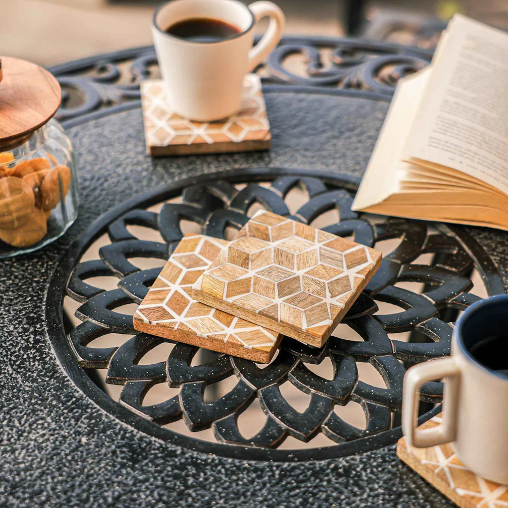Ireka Homes Rustic Charm Coaster Set – Mango Wood & Resin – Ideal for Coffee Tables, Desks, & Gifting