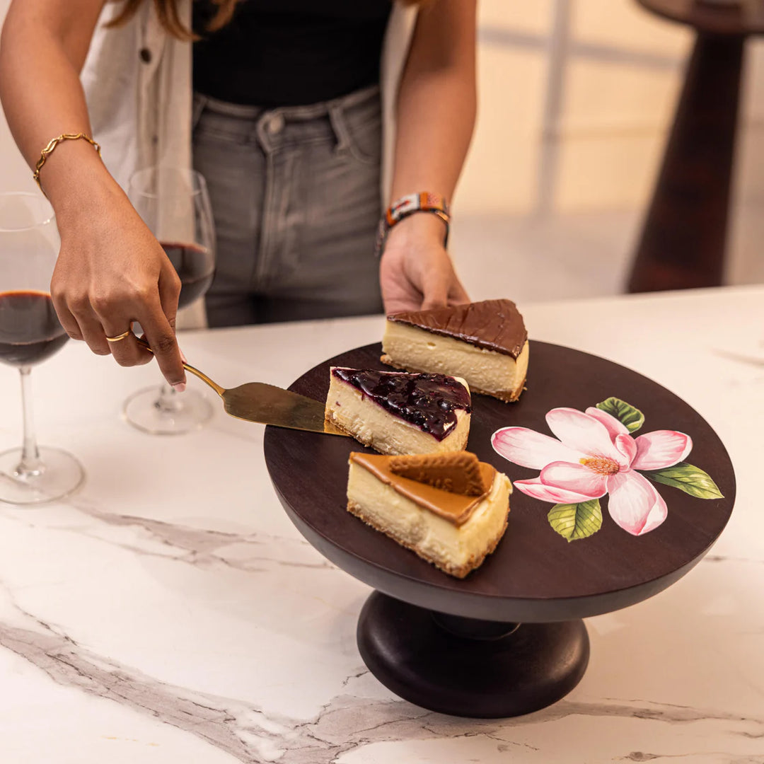 Ireka Homes Sakura Acacia Wood Cake Stand – Handmade, Sustainable, Foodsafe – Perfect for Cakes, Fruits, and Snacks