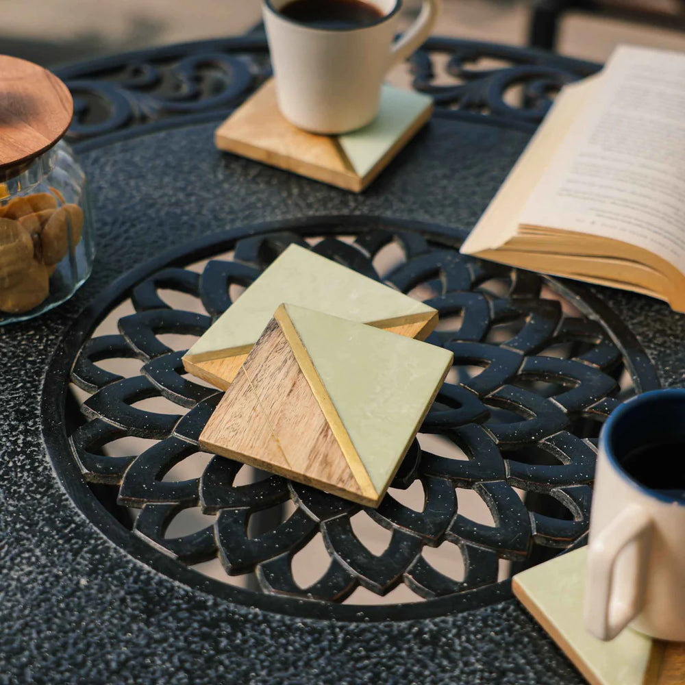 Ireka Homes Earth’s Edge Coaster Set – Mango Wood & Resin – Ideal for Coffee Tables, Desks, & Gifting