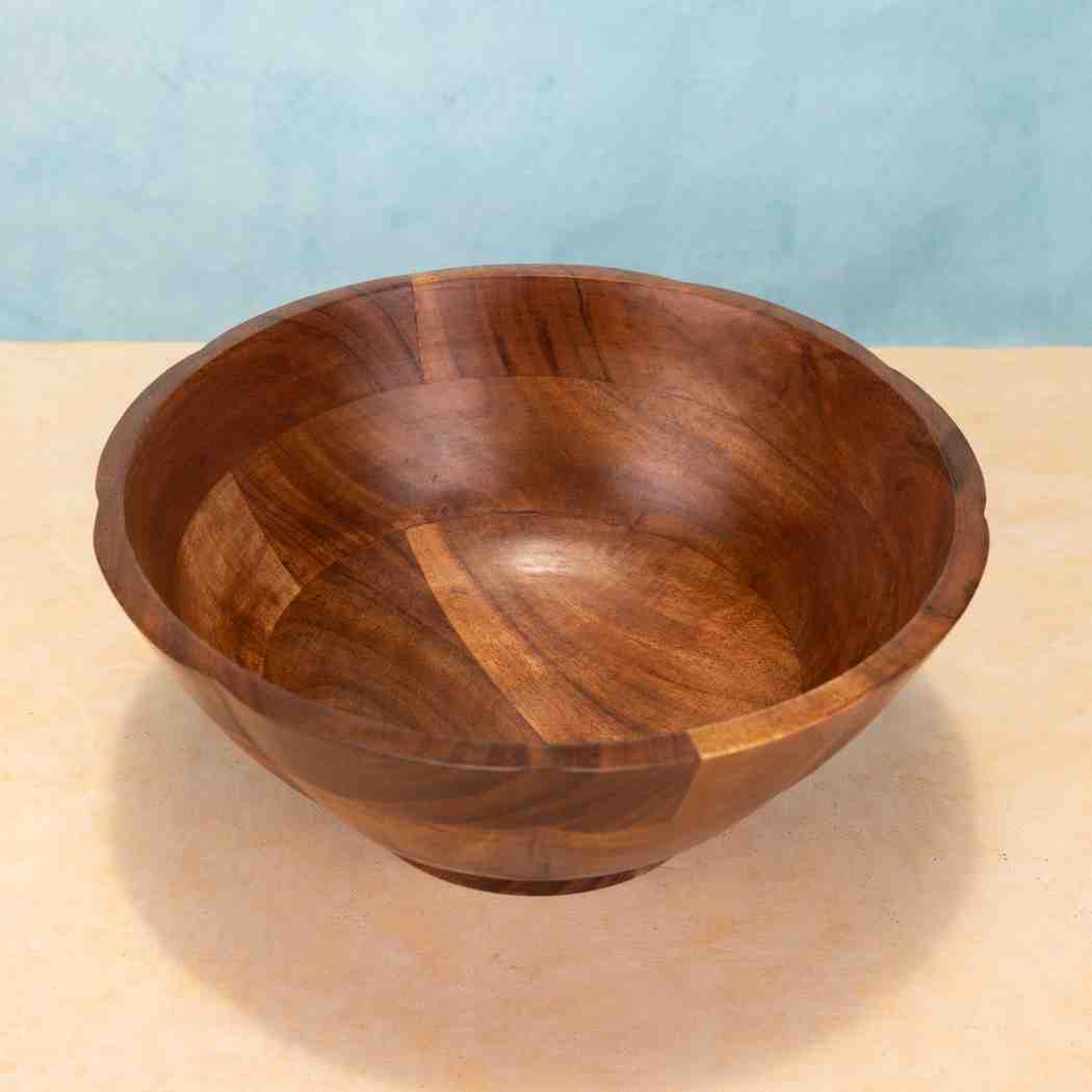 Ireka Homes Handcrafted Kosha Serving Bowls - Multipurpose Acacia Wood Bowls - Durable Bowls for Serving Food, Snacks, and Desserts (10 inches)