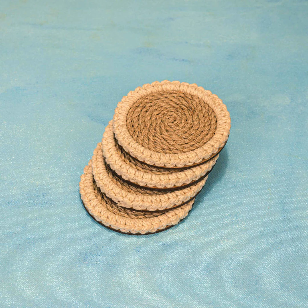 Ireka Homes Jute Bloom Coaster Set – Handwoven, Eco-Friendly, & Perfect for Gifting